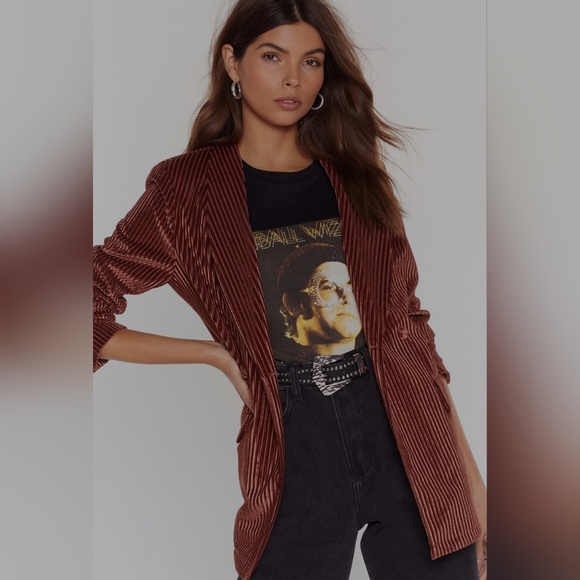 Nasty Gal Collection Relaxed Velvet Striped Blazer Size 10 - Picture 3 of 16